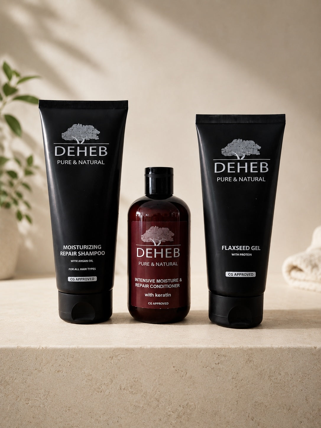 DEHEB haarverzorging voor krullen met hydraterende shampoo, conditioner en flaxseed gel