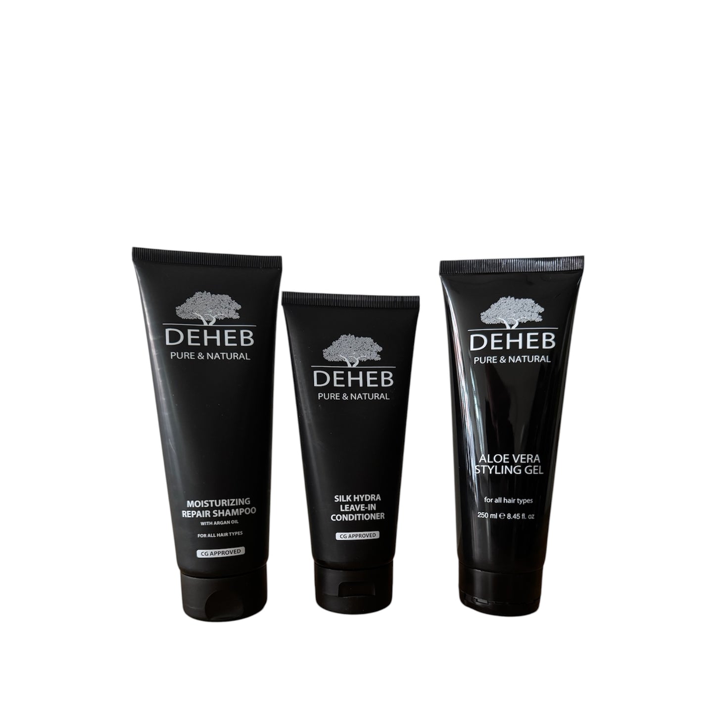 DEHEB haarverzorgingsset voor 2B–3C waves en krullen met hydraterende shampoo, leave-in conditioner en aloe vera styling gel