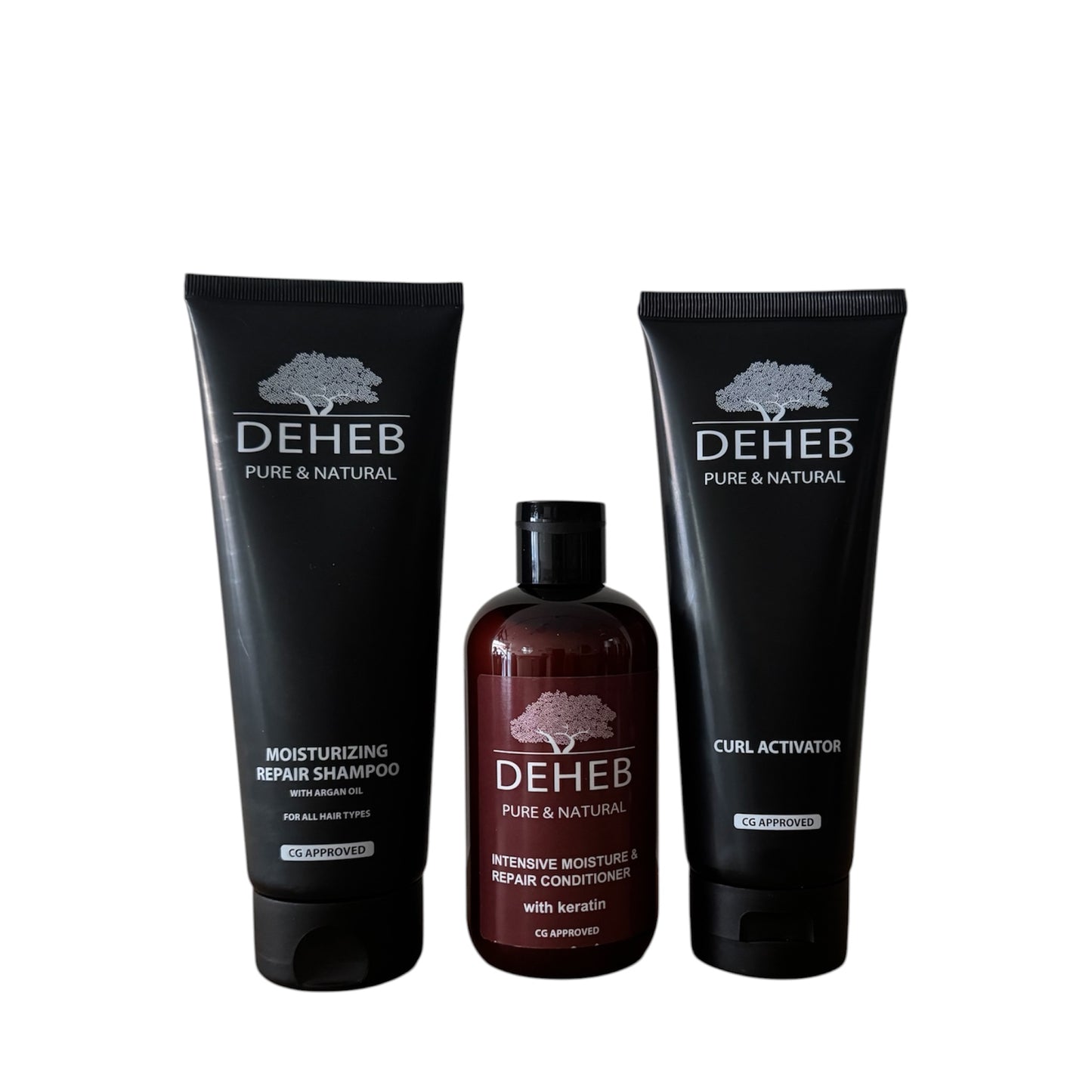 DEHEB complete krullen verzorgingsset met hydraterende shampoo, intensieve conditioner en curl activator voor krultypes 2C tot 4C