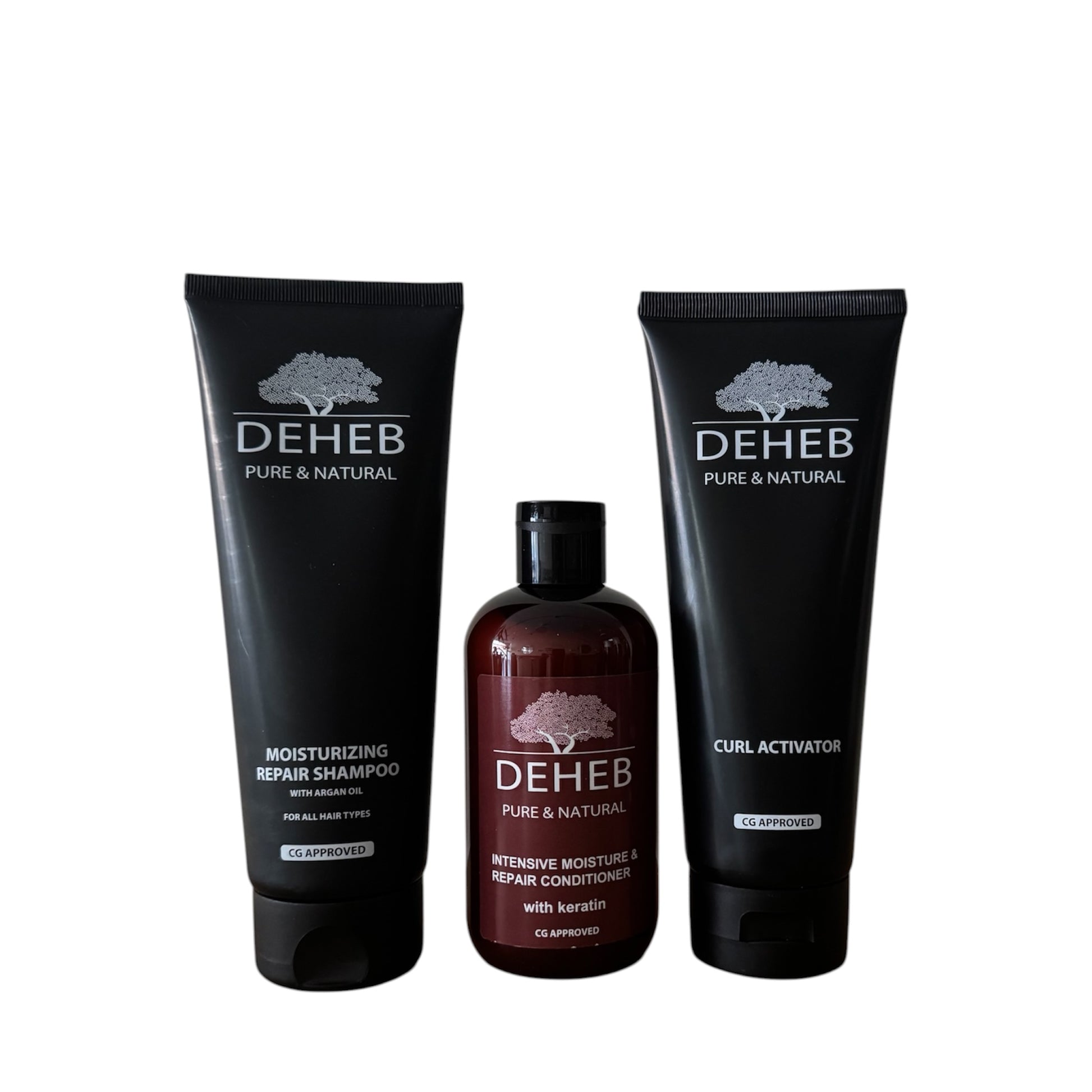 DEHEB complete krullen verzorgingsset met hydraterende shampoo, intensieve conditioner en curl activator voor krultypes 2C tot 4C