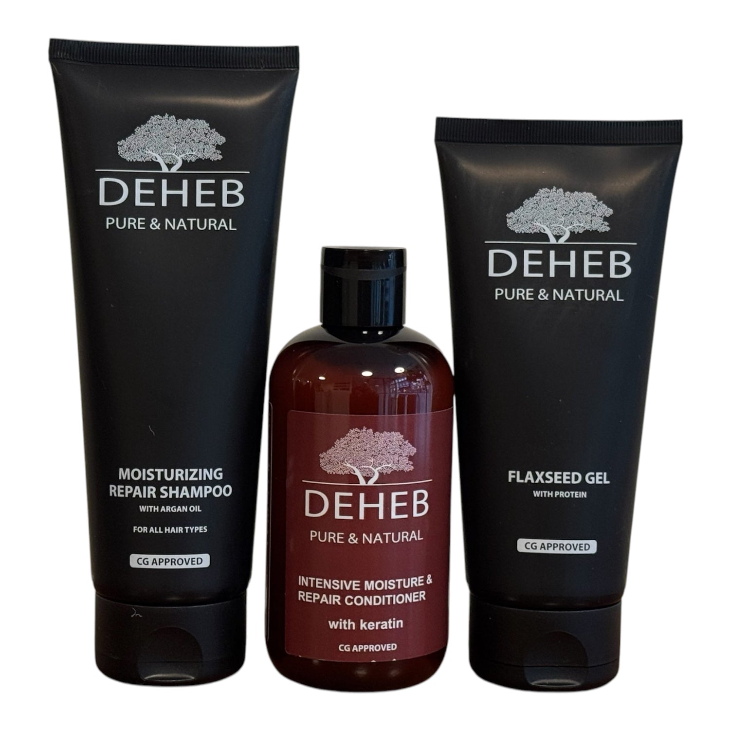 DEHEB haarverzorging voor krullen, droog en beschadigd haar met hydraterende shampoo, conditioner en flaxseed gel
